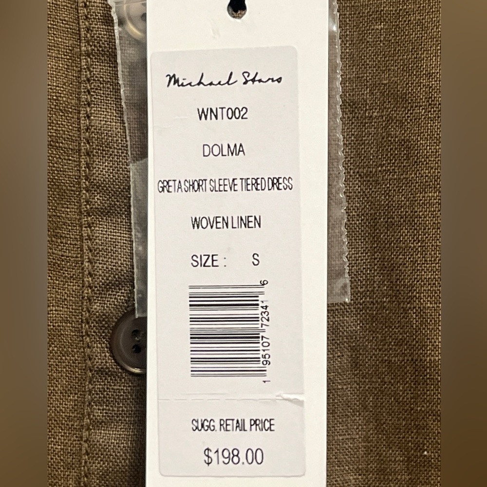 Michael Stars Greta short sleeve linen swing dress brown khaki size small NWT - Picture 10 of 11